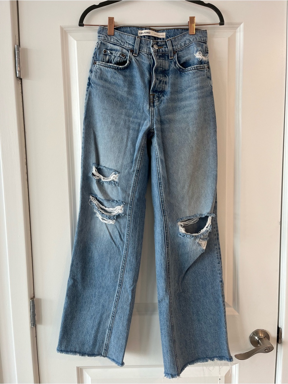 GRLFRND Brooklyn High Rise Straight Jeans - Lost Palms Light Wash Size 24